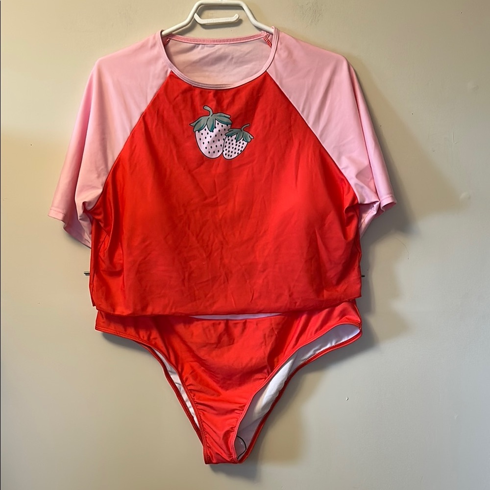 Shein pink and red strawberry tankini in very good condition (tags removed).